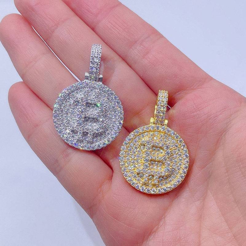 Hip hop iced out rapper jewelry with VVS Moissanite Bitcoin pendant0