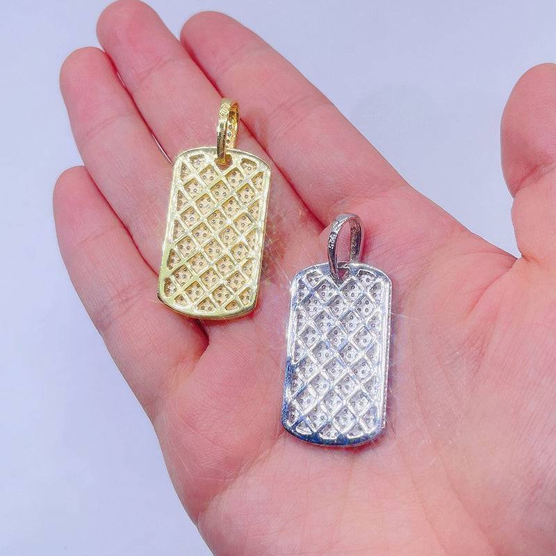 Hip hop jewelry featuring Solid Silver VVS Moissanite Diamond Dogtag Pendant in Iced Out Style2