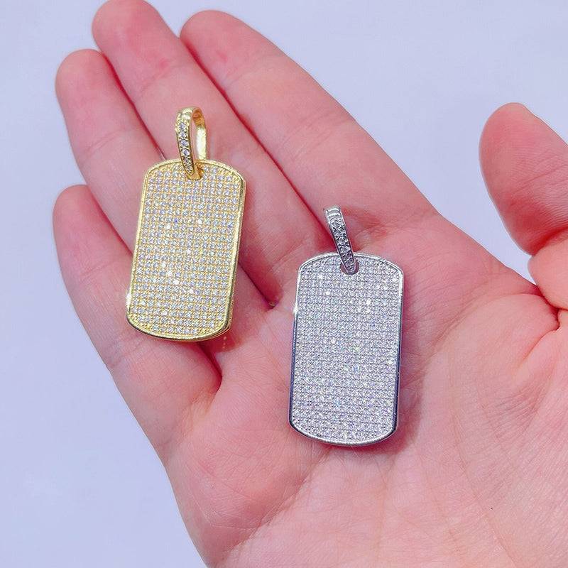 Hip hop jewelry featuring Solid Silver VVS Moissanite Diamond Dogtag Pendant in Iced Out Style0