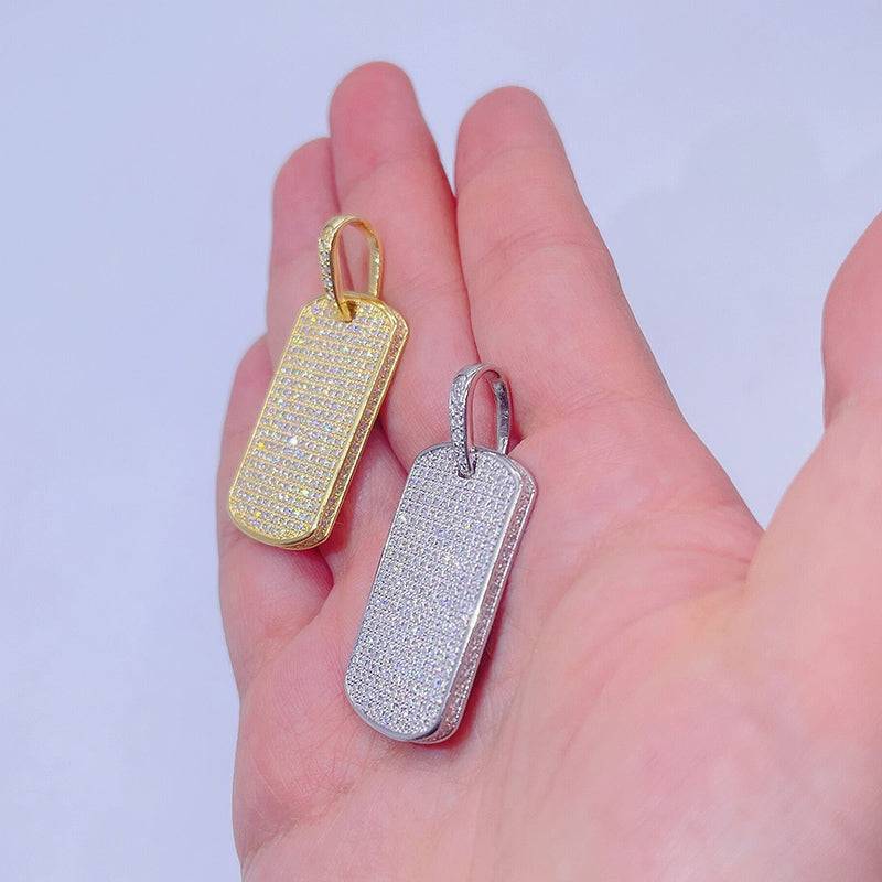 Hip hop jewelry featuring Solid Silver VVS Moissanite Diamond Dogtag Pendant in Iced Out Style1