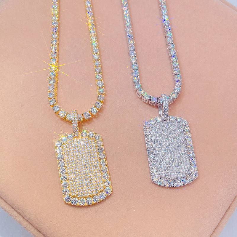 Hip hop jewelry featuring VVS Moissanite Iced Out Dogtag Pendant0