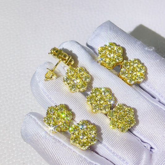 Yellow moisssnite cluster earrings 8mm 12mm sterling silver with gold plated