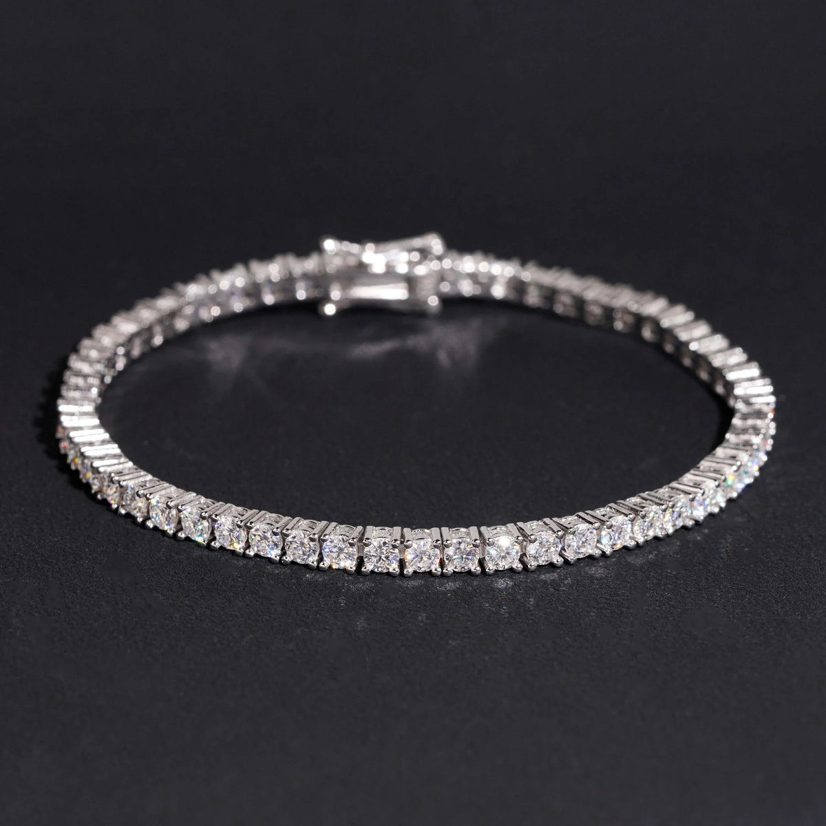 Lab grown diamond tennis bracelet in sterling silver, a 3mm four-prong row — CustomHipHop