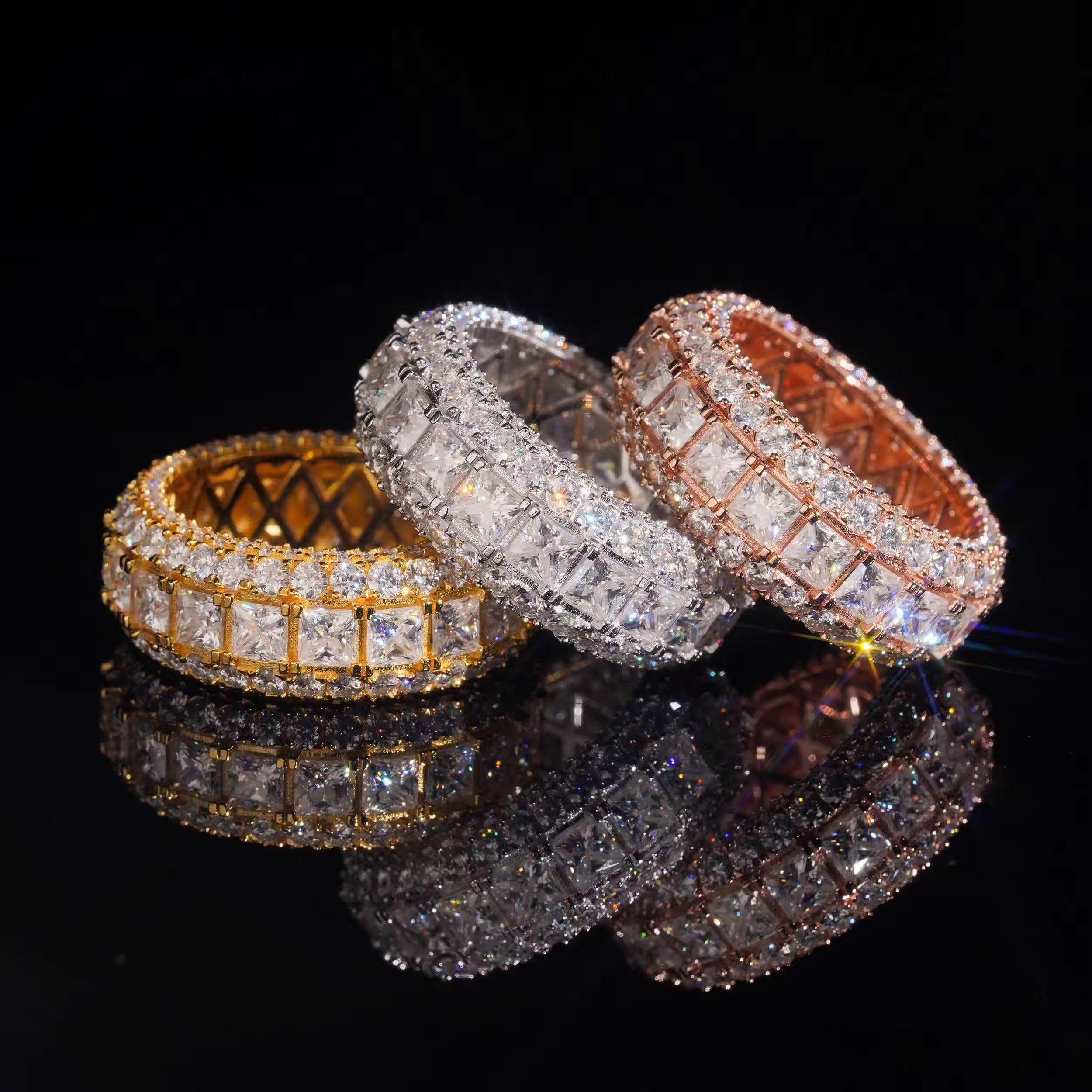 Princess Cut Eternity Ring Band Solid Silver Moissanite