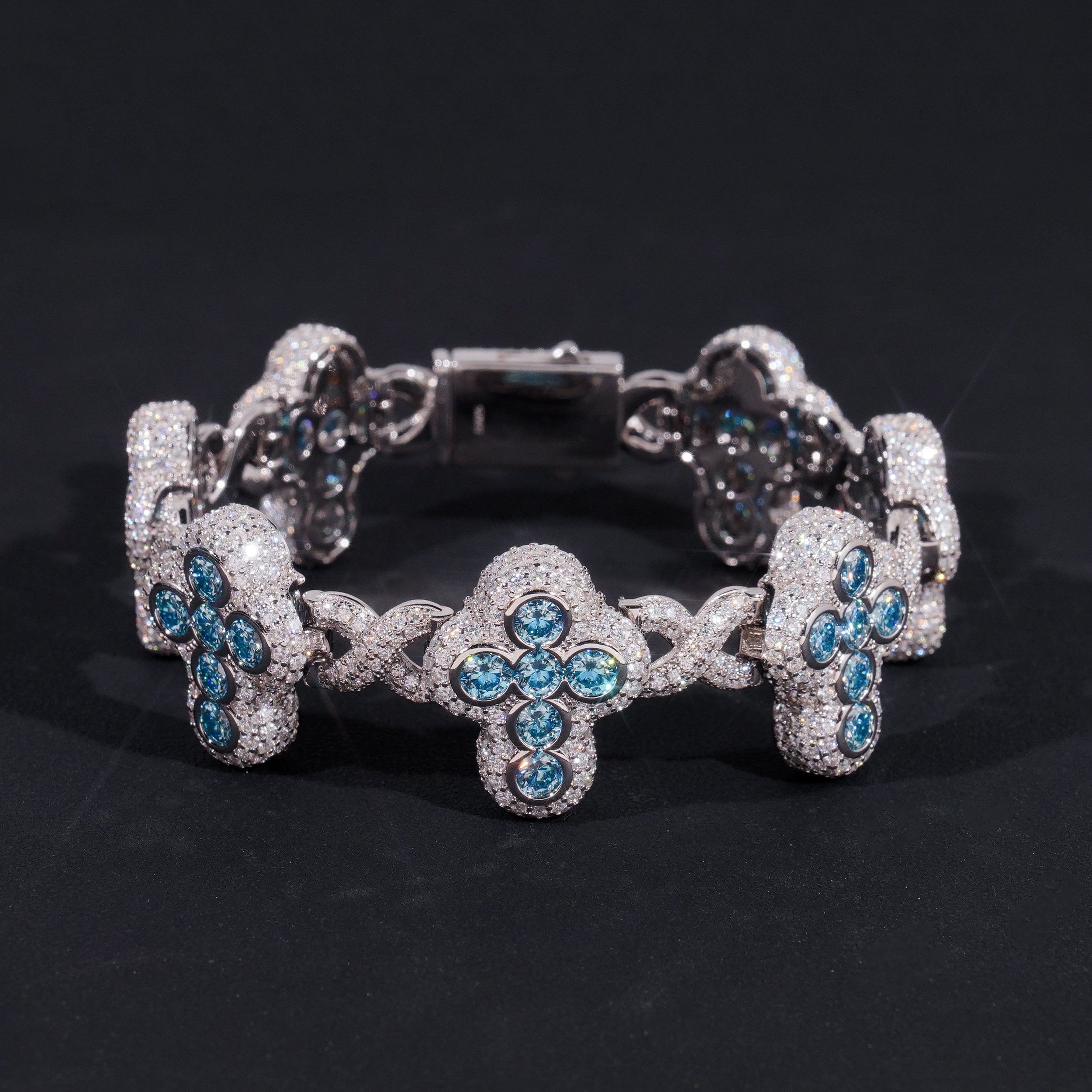 Christmas Limited Edition Aquamarine Moissanite Cross Infinity Bracelet 18MM Iced Out Hip Hop Bracelet For Men