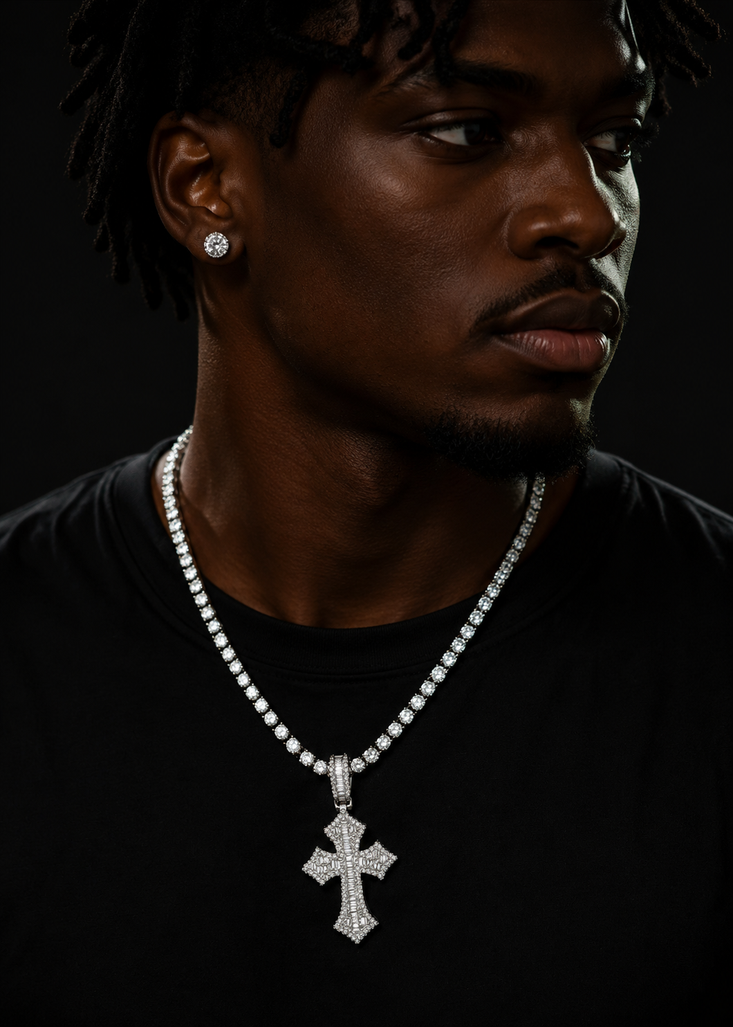 White Gold Sterling Silver 925 Iced Out Rapper Jewelry Baguette Cut Moissanite Cross Pendant Fit For 4MM Tennis Chain
