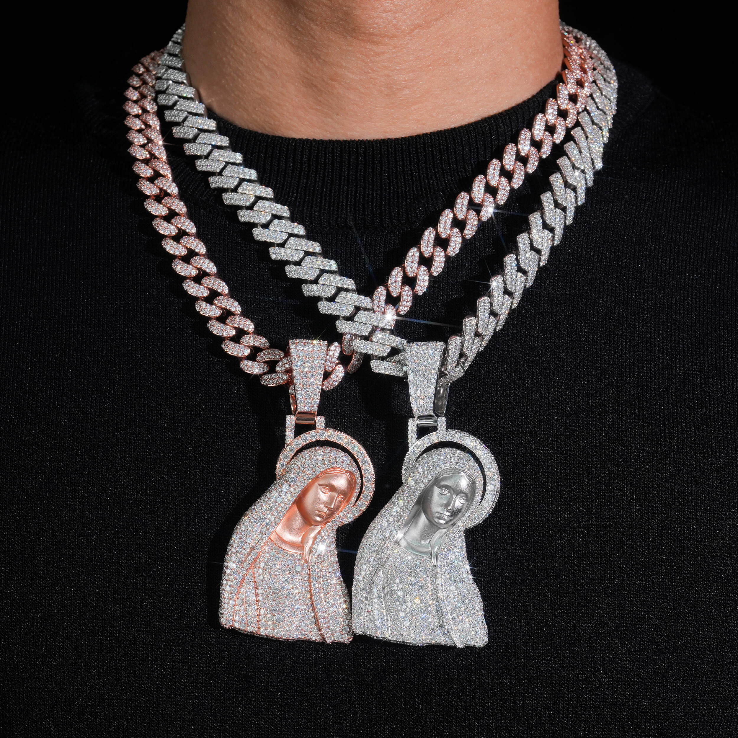 3.5inch Mosaic Setting Iced Out Virgin Maria Pendant