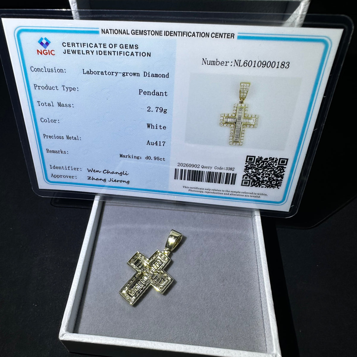 10K Solid Gold VVS Lab Grown Diamond Cross Pendant Charm