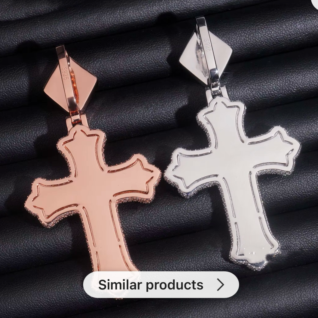 Iced Out 925 Silver Color Moissanite Fancy Cut VVS Cross Pendant Match 10MM Cuban Chain