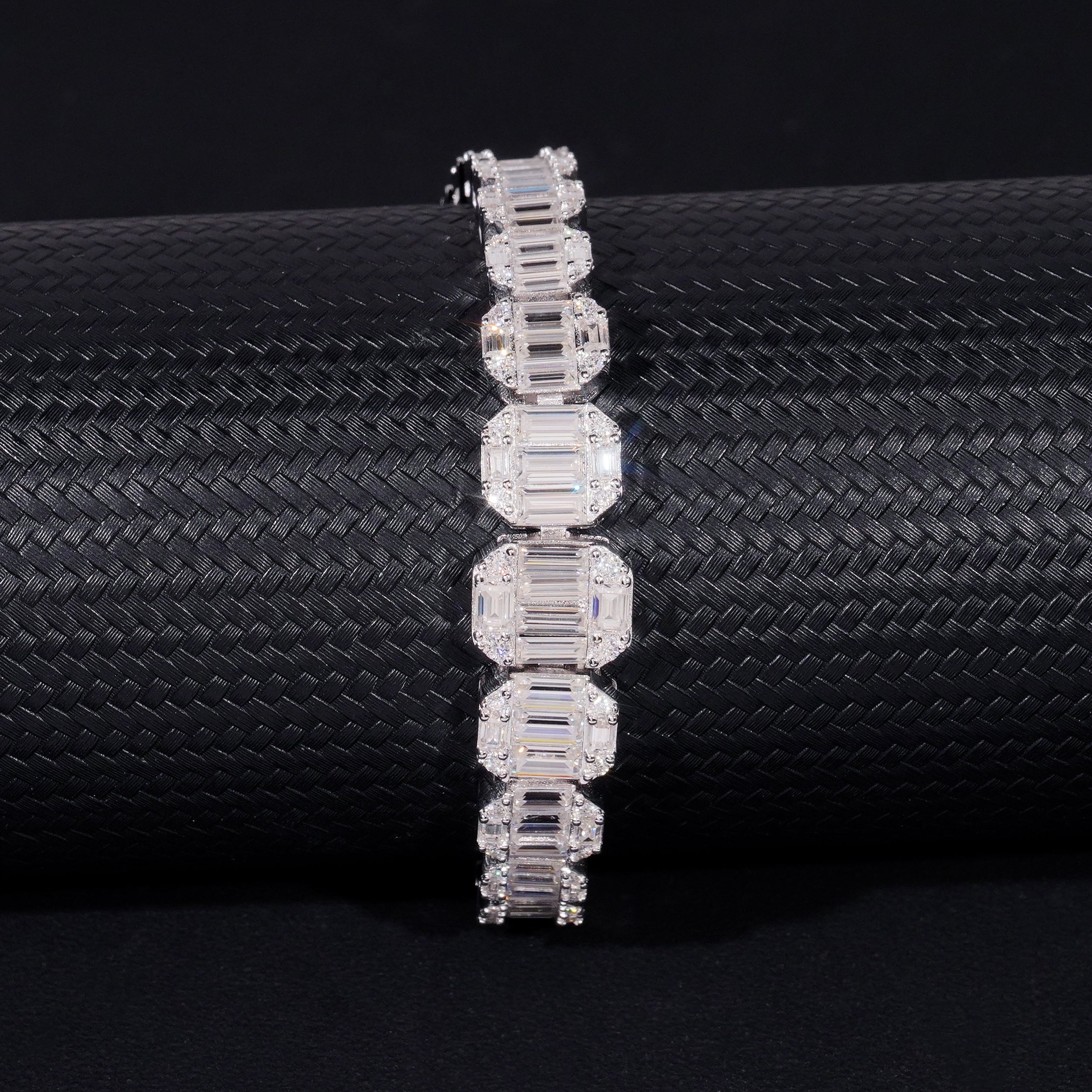 13MM VVS Baguette Cut Moissanite Diamond Tennis Bracelet Gradiant Size Solid Silver For Men