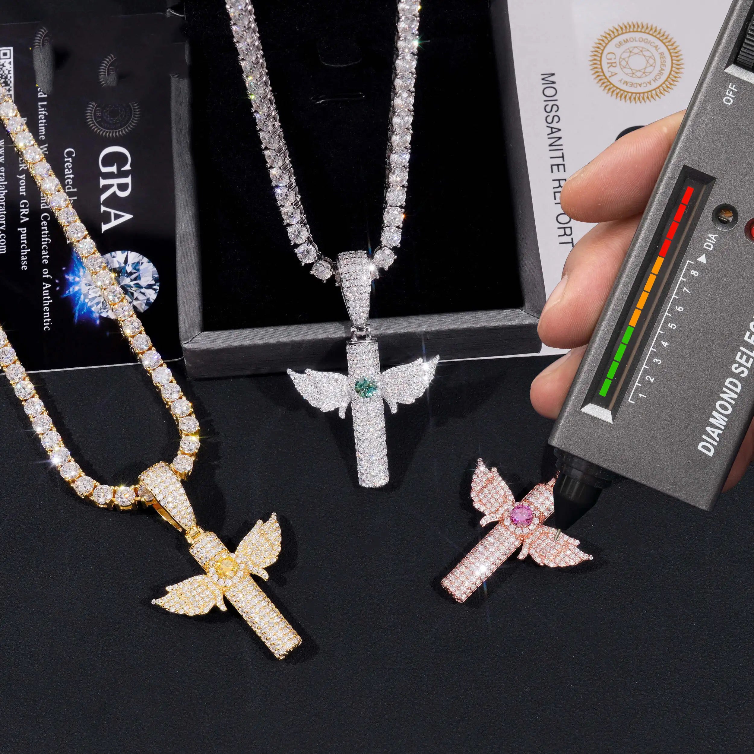 New Arrival Iced Out Wing Cross Pendant With Moissanite Diamond Hip Hop Jewelry