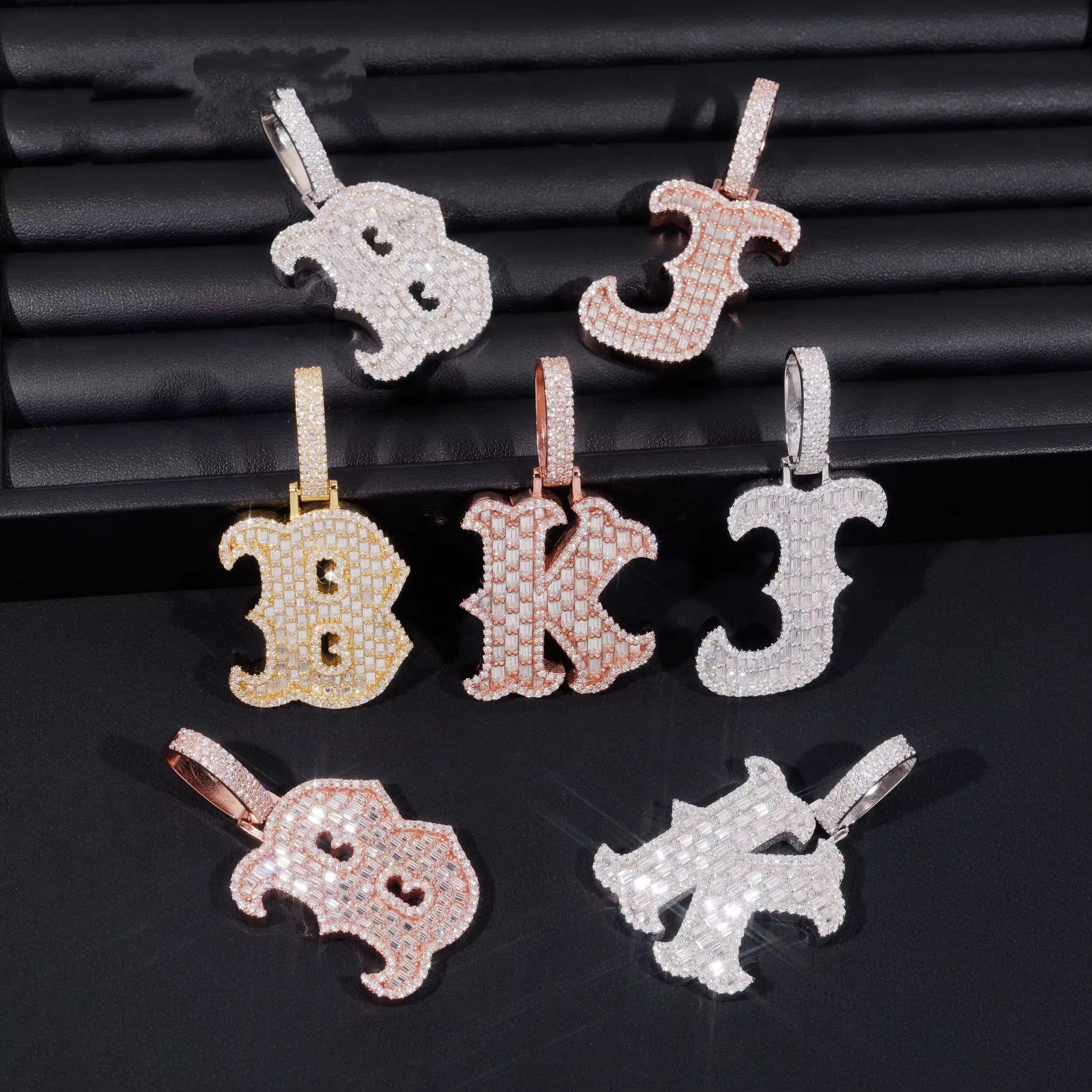 1.5Inch Baguette Initial B K J Letter Pendant VVS Moissanite Diamond