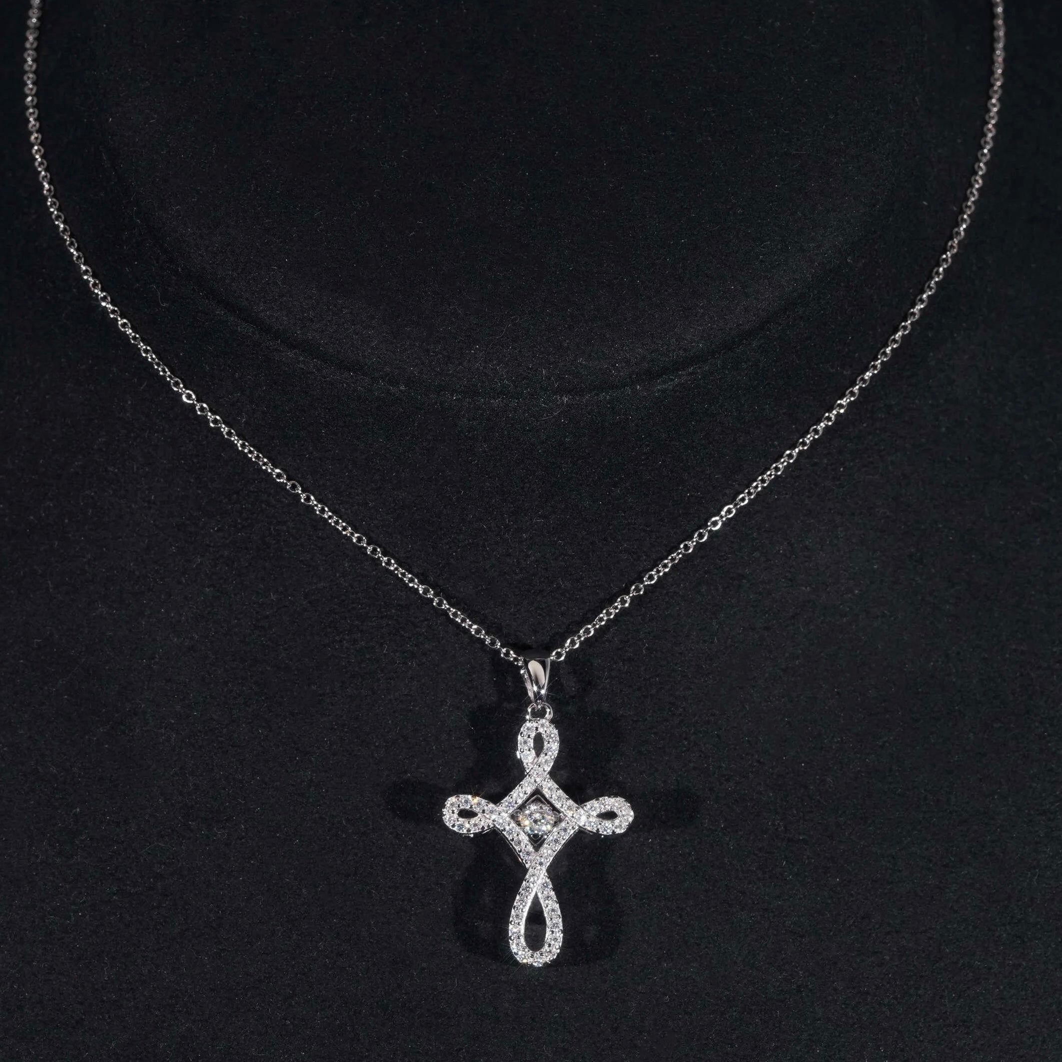 925 Silver VVS Moissanite Diamond Cross Necklace For Women Dancing Diamond Style