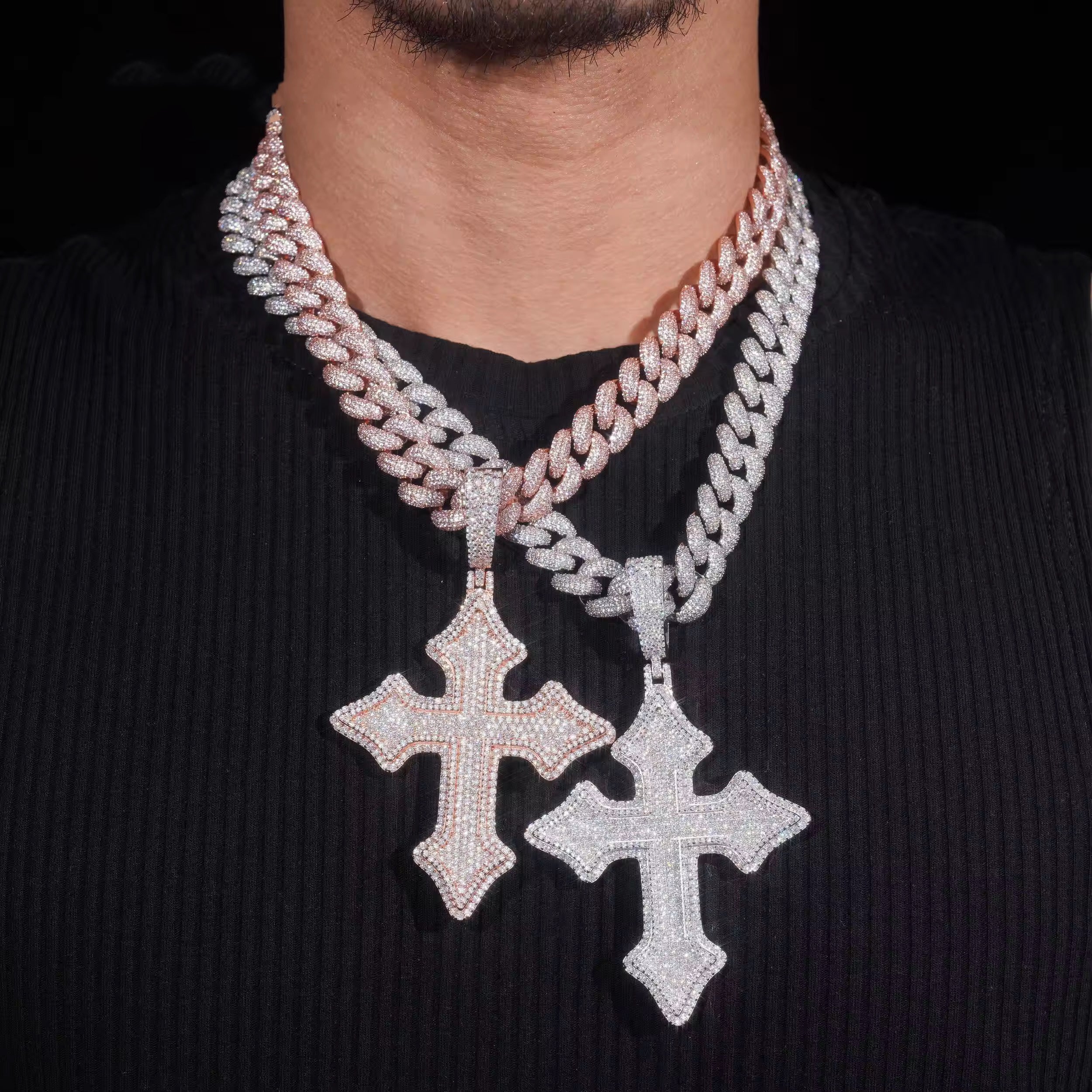 Iced 3-Inch Moissanite Diamond Cross Pendant for Men, Hip Hop