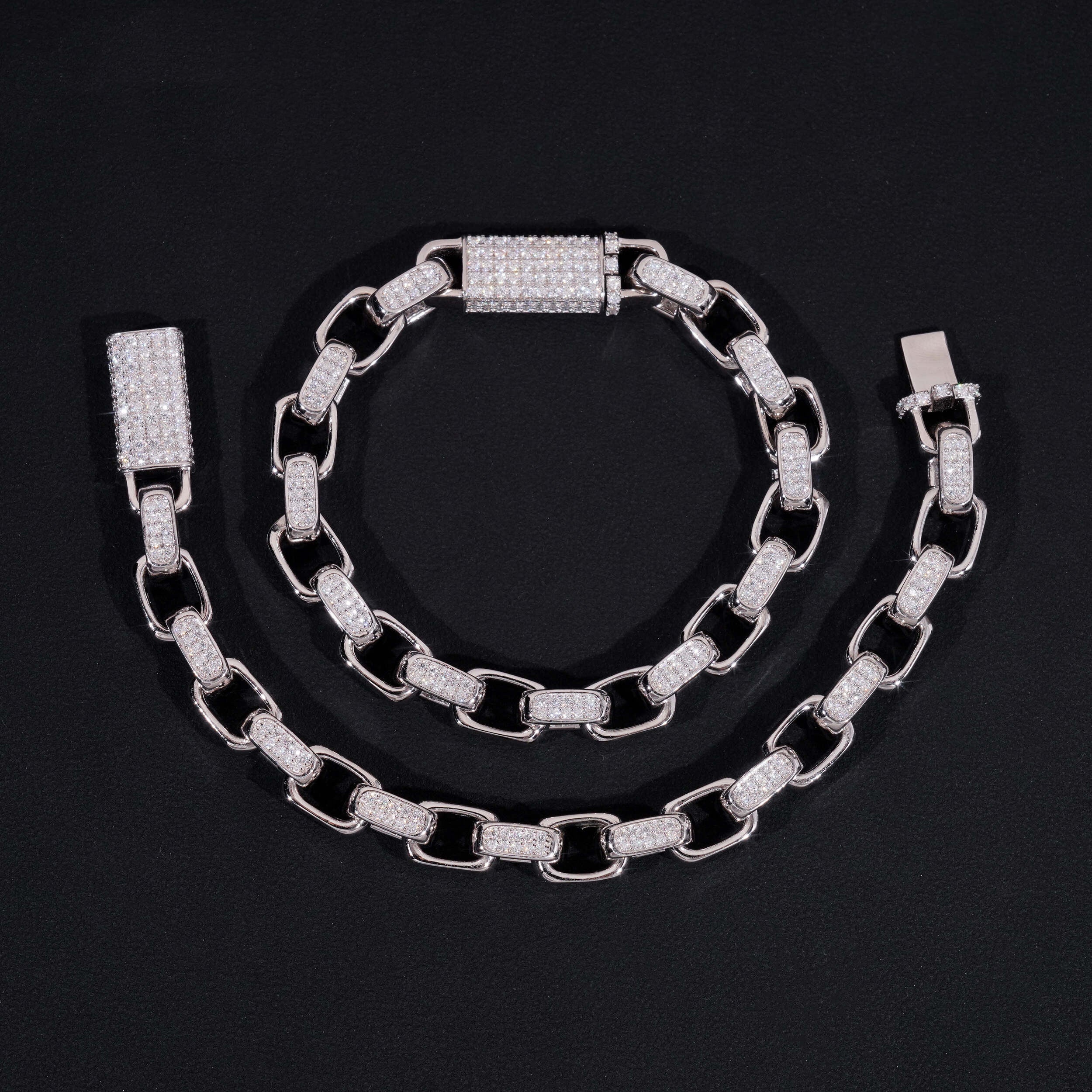 8MM Iced Out Vvs Moissanite Box Hermes Link Bracelet Solid Silver For Men