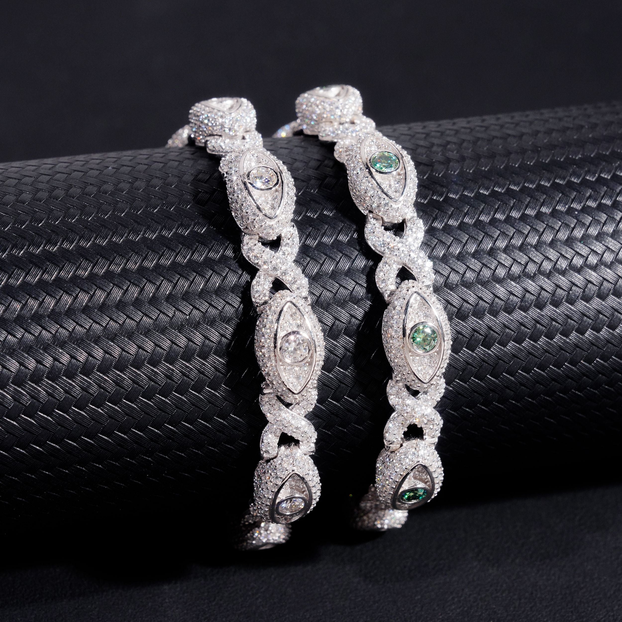 8MM Width VVS Moissanite Diamond Evil Eye Link Bracelet For Men