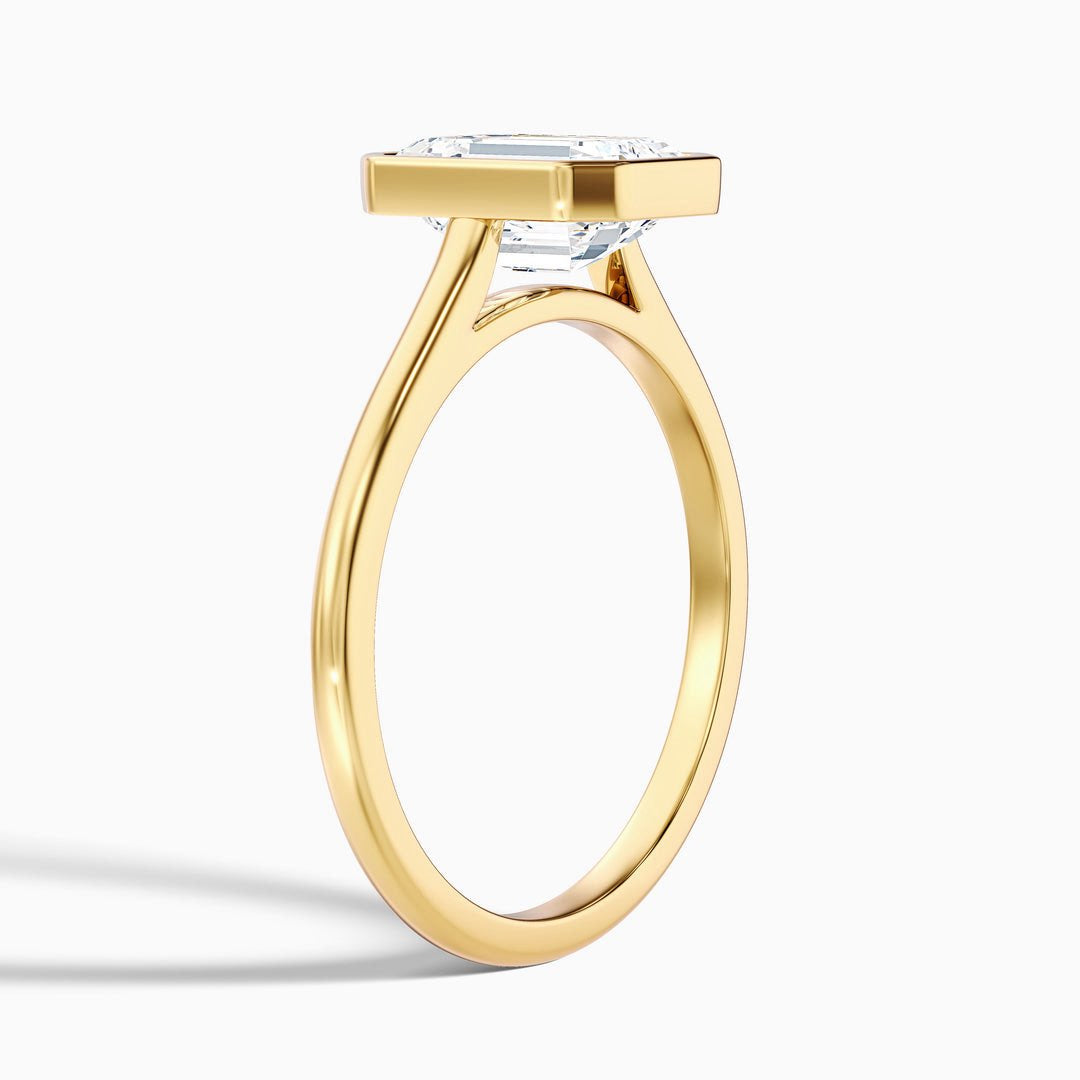 2 Carat Emerald Cut Bezel Set Lab Grown Diamond Ring in 14k Yellow Gold