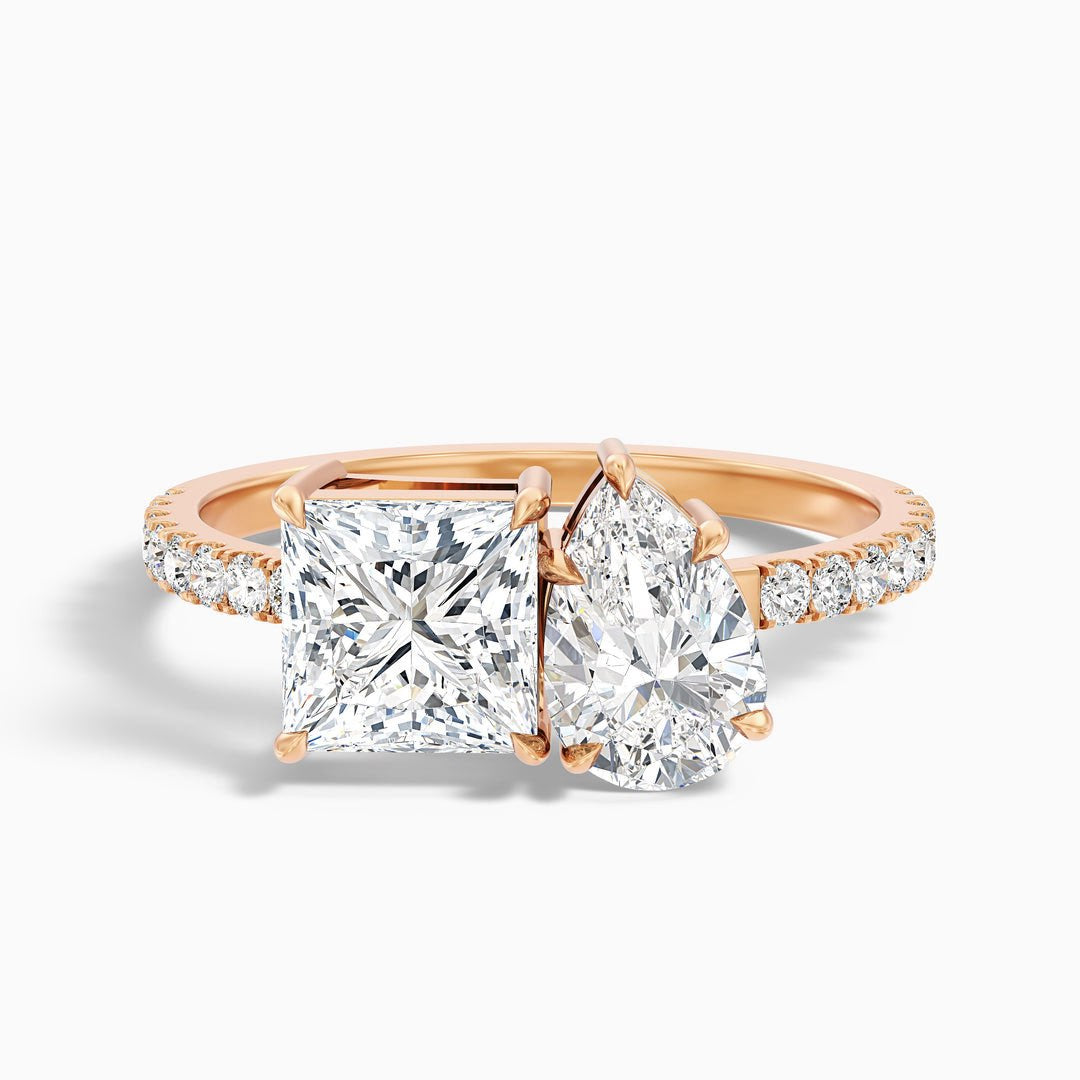 Toi Et Moi Pave Ring in 10k Yellow Gold With Princess and Pear Two Stone Lab Grown Diamond