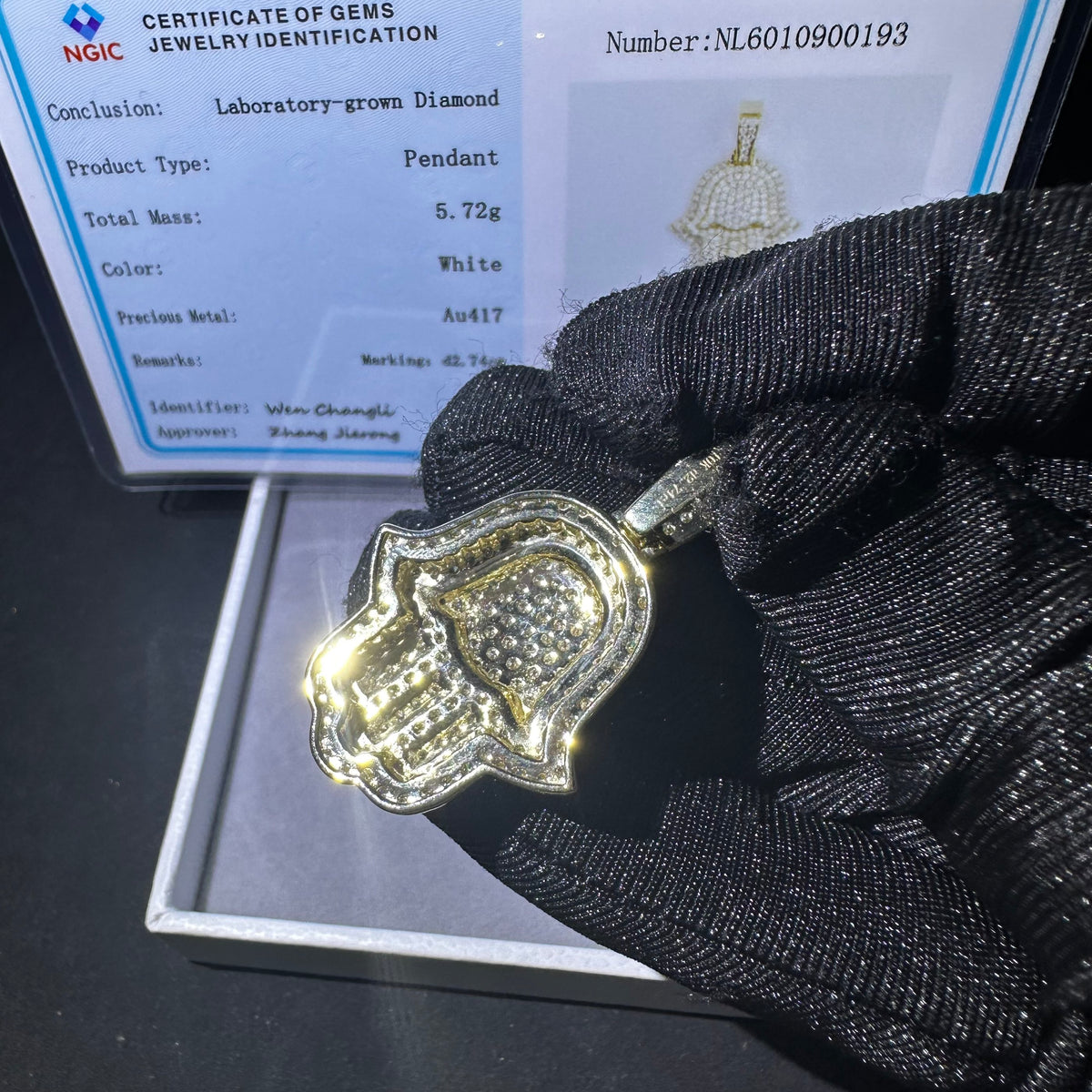 10K Solid Gold VVS Lab Grown Diamond Hamsa Pendant Charm