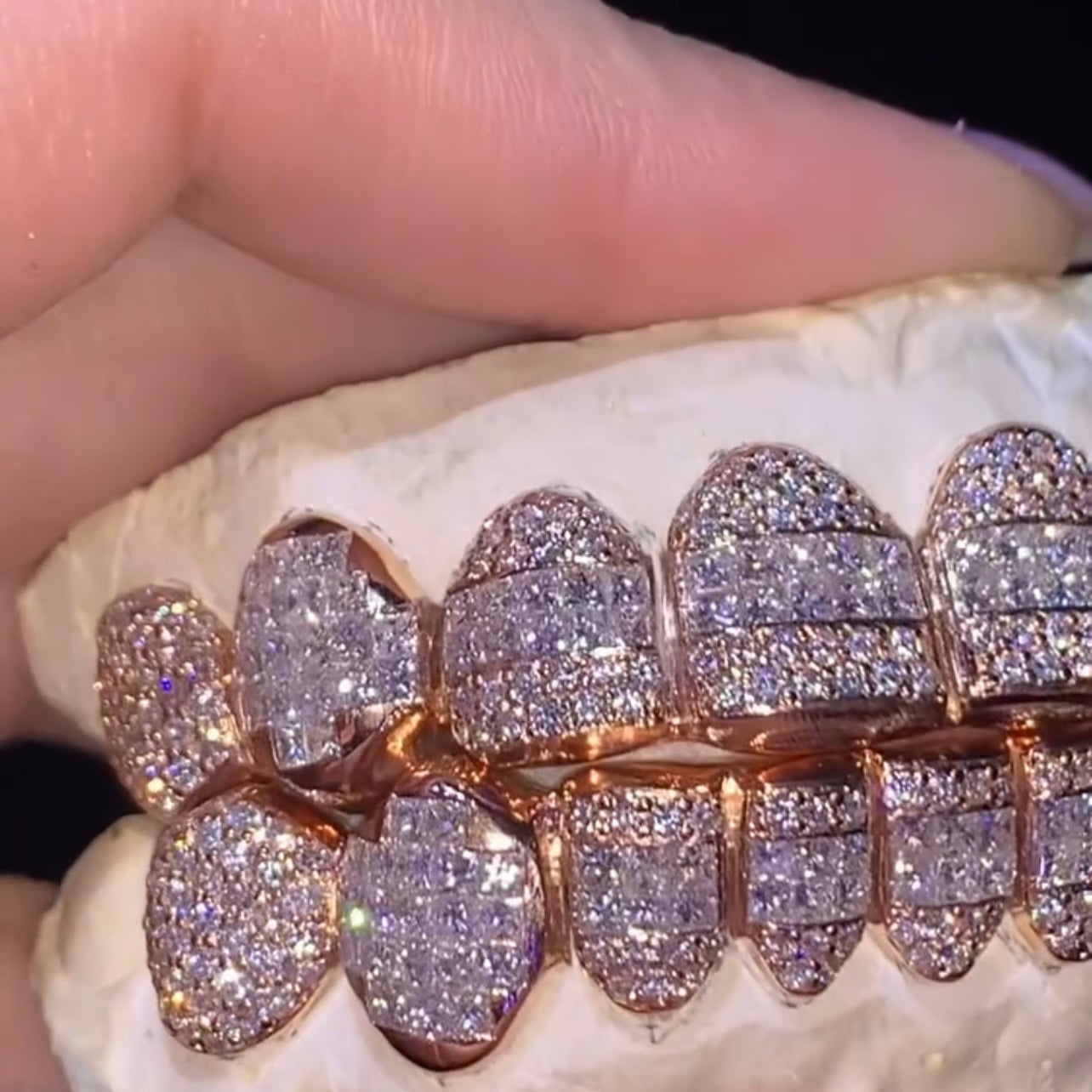 10 on 10 VVS Moissanite Diamond Grillz 14K Rose Gold