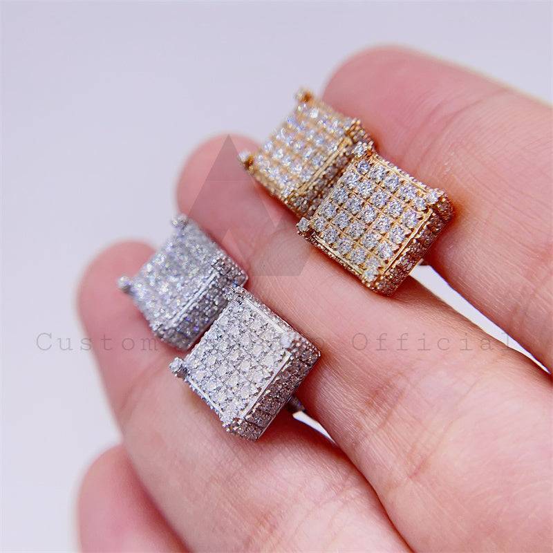 11mm square 10k gold moissanite stud earrings screw back men iced out hip hop style