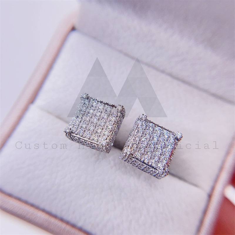 11mm square 10k gold moissanite stud earrings screw back men iced out hip hop style