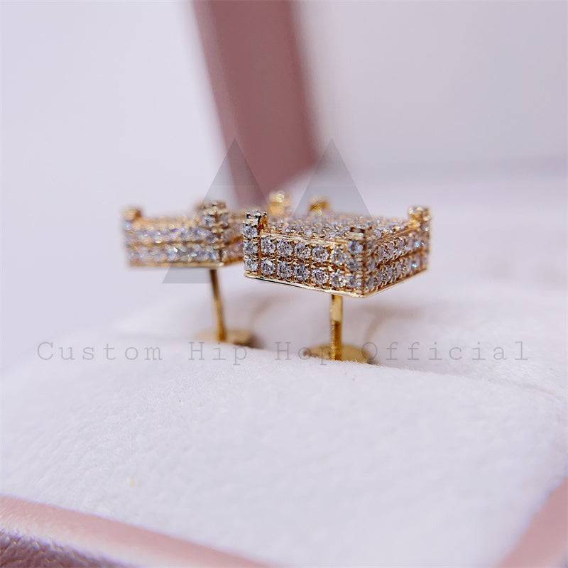 11mm square 10k gold moissanite stud earrings screw back men iced out hip hop style