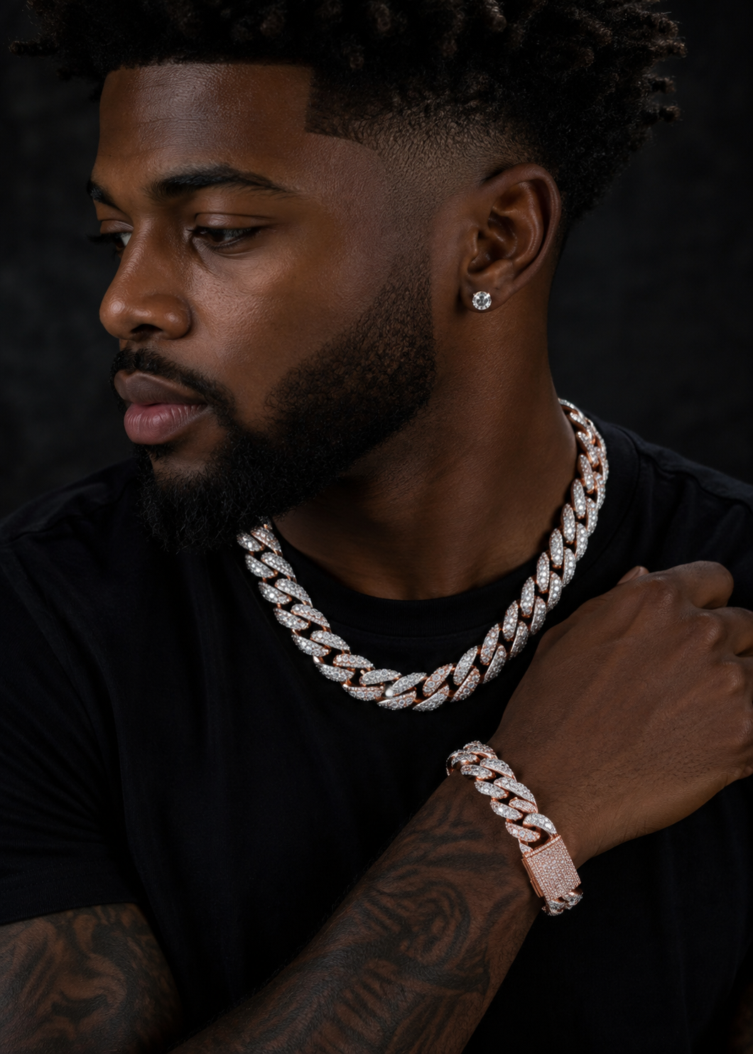 20MM Iced Out Diamond Tow-Tone Cuban Link Chain 14K Gold