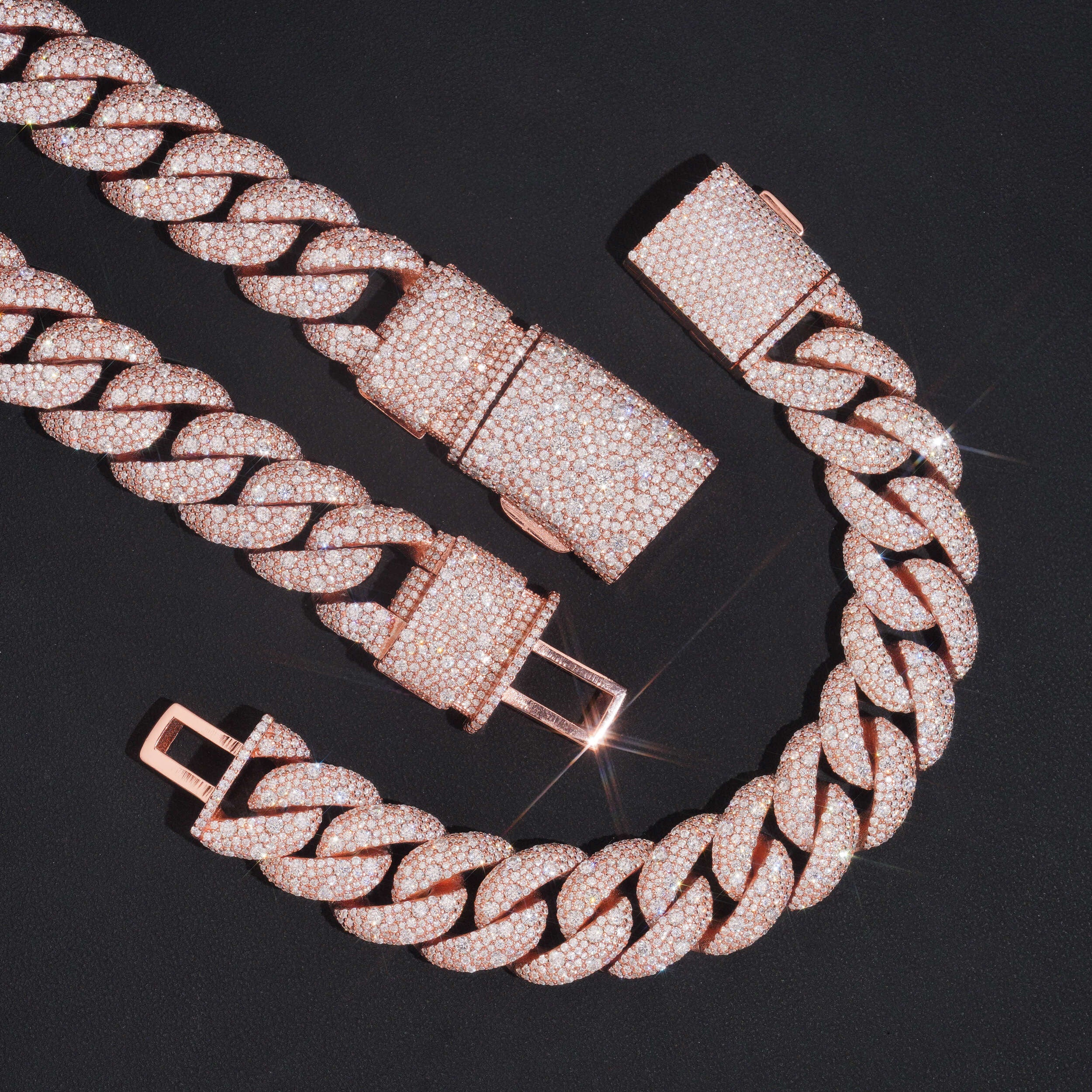 20MM Rose Gold Plated Moissanite Diamond Iced Out Mosaic Cuban Link Bracelet