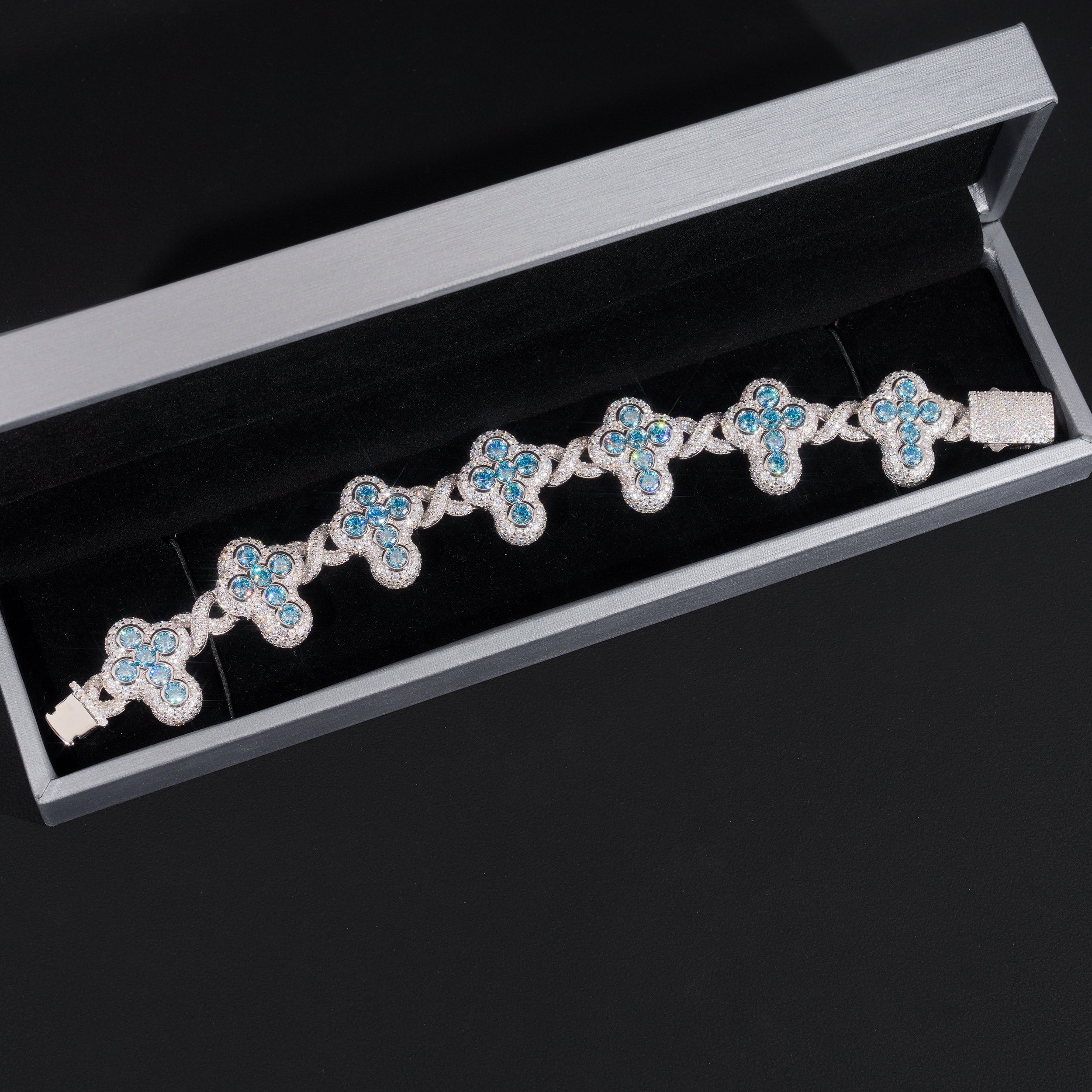 Christmas Limited Edition Aquamarine Moissanite Cross Infinity Bracelet 18MM Iced Out Hip Hop Bracelet For Men