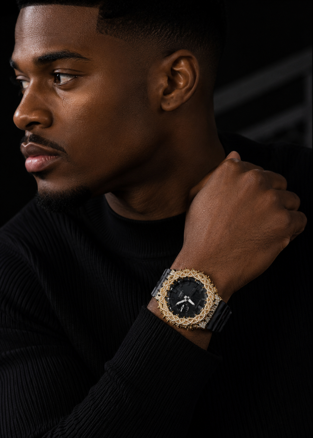 Yellow Gold Camo Band Iced Out G Shock GA2100 Watch