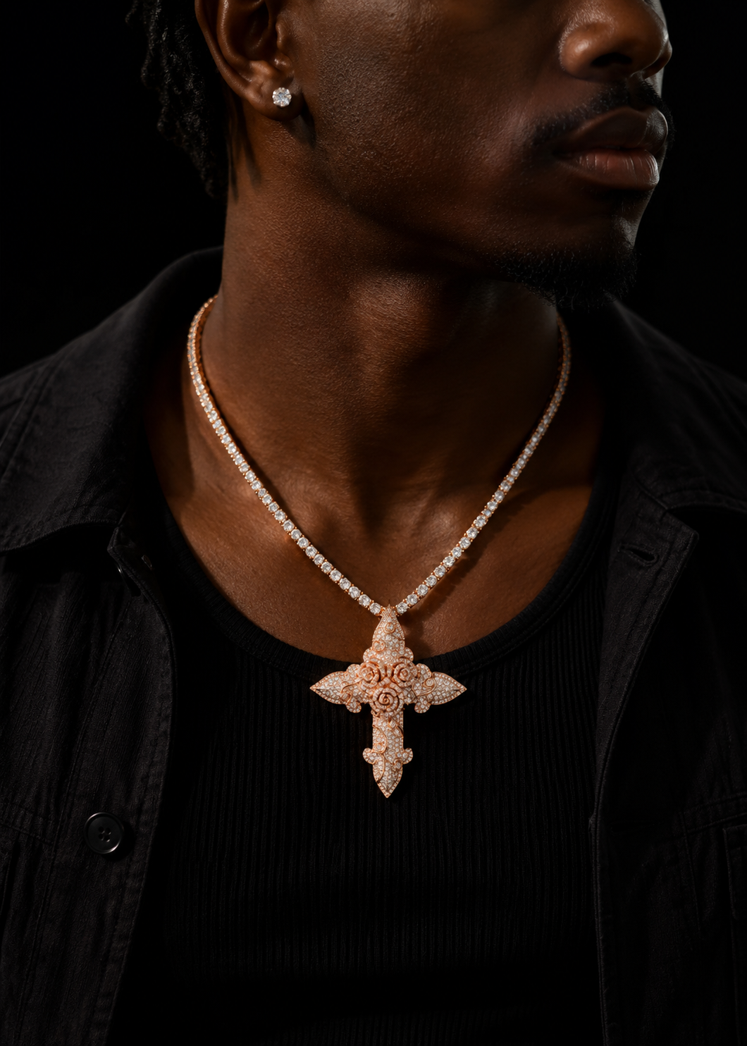 Rose Gold Moissanite Diamond Cross Pendant - Iced Out Hip Hop Jewelry