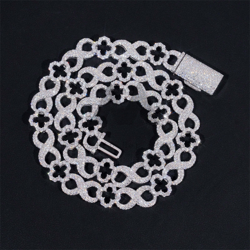 13MM Iced Out Moissanite Flower Infinity Link Chain 14K Gold