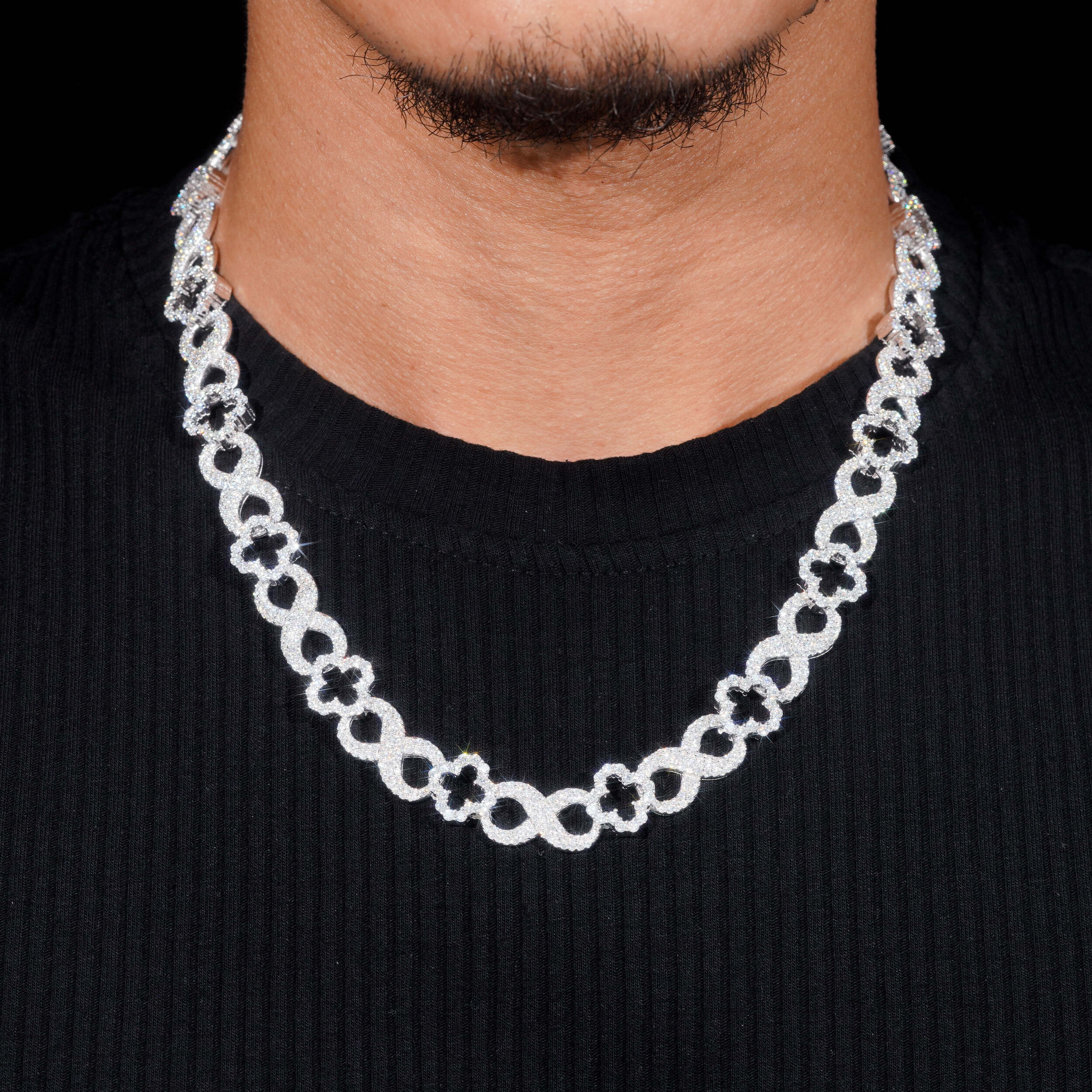 13MM Iced Out Moissanite Flower Infinity Link Chain 14K Gold