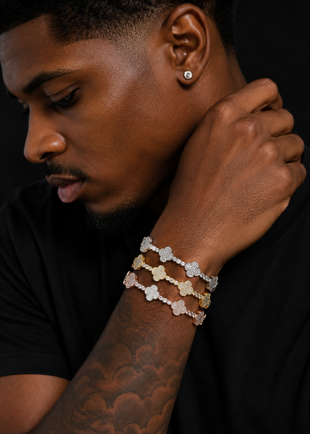 Iced Out Moissanite Tennis Bracelet, 925 Silver Hip Hop Jewelry, Clover Design
