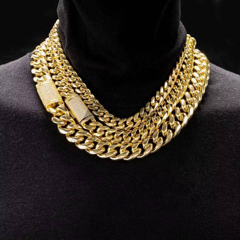 14MM Moissanite Stainless Steel Chain 10K Gold