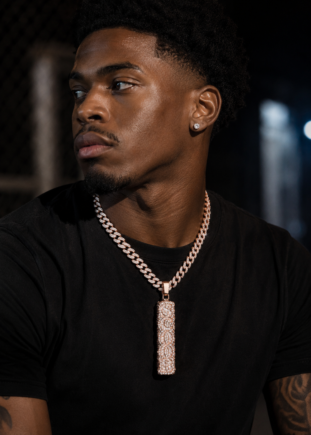 Double Side Iced Out Fancy Cut Rotate Vertical Name Pendant