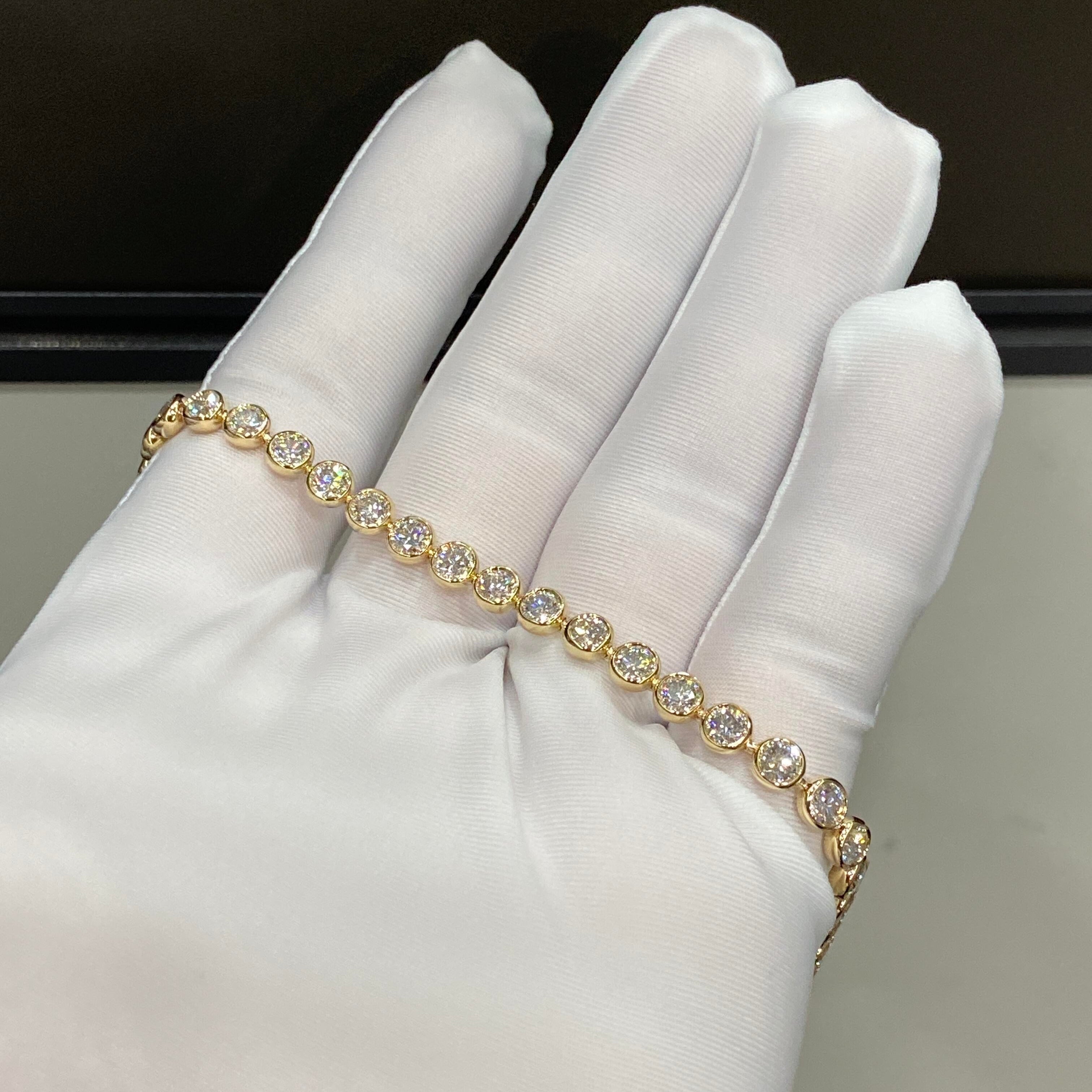 14k Yellow Gold Vvs Lab Grown Diamond Tennis Bracelet Bezel Setting