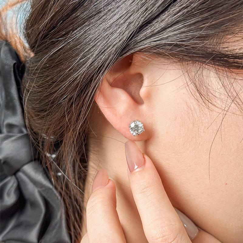 10K Solid Gold 4MM 5MM 6.5MM Lab Grown Diamond Studs 4 Prongs