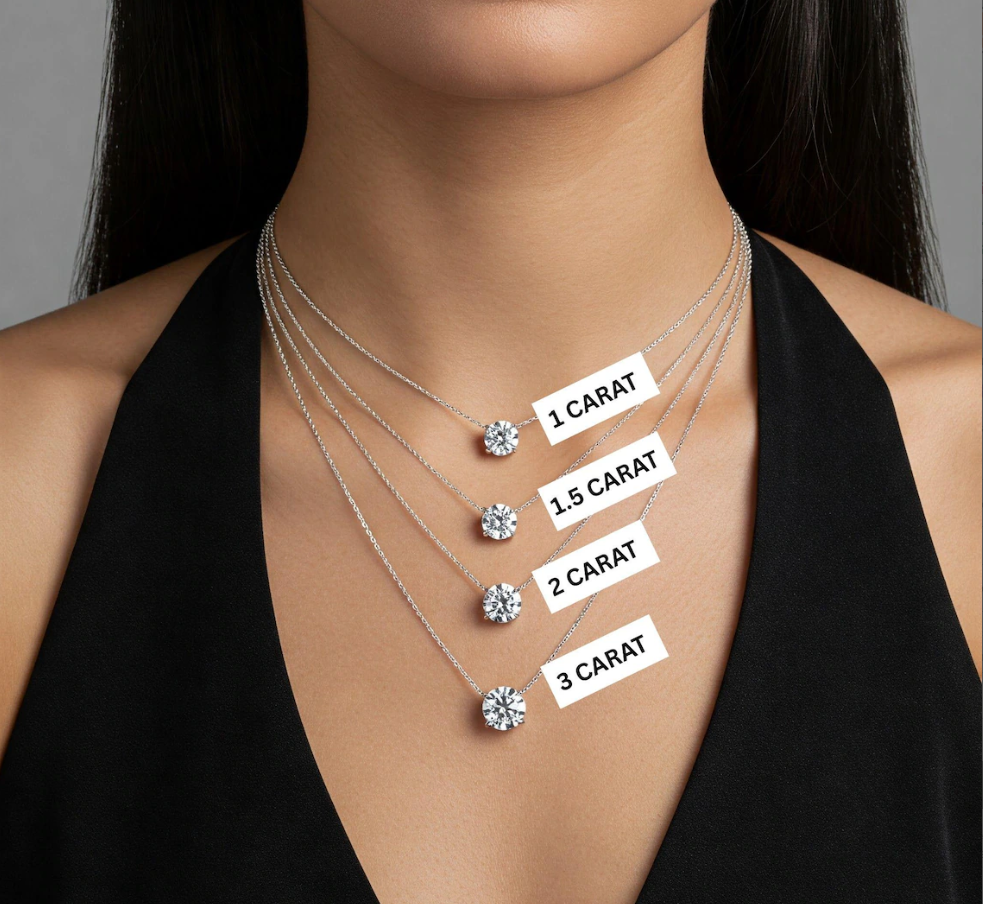 10K Solid Gold 1CT 1.5CT 2CT Lab Grown Diamond Necklace