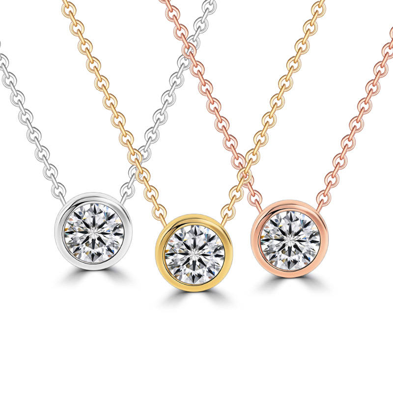 10K Solid Gold 4.5MM Lab Grown Diamond Necklace Bezel Setting