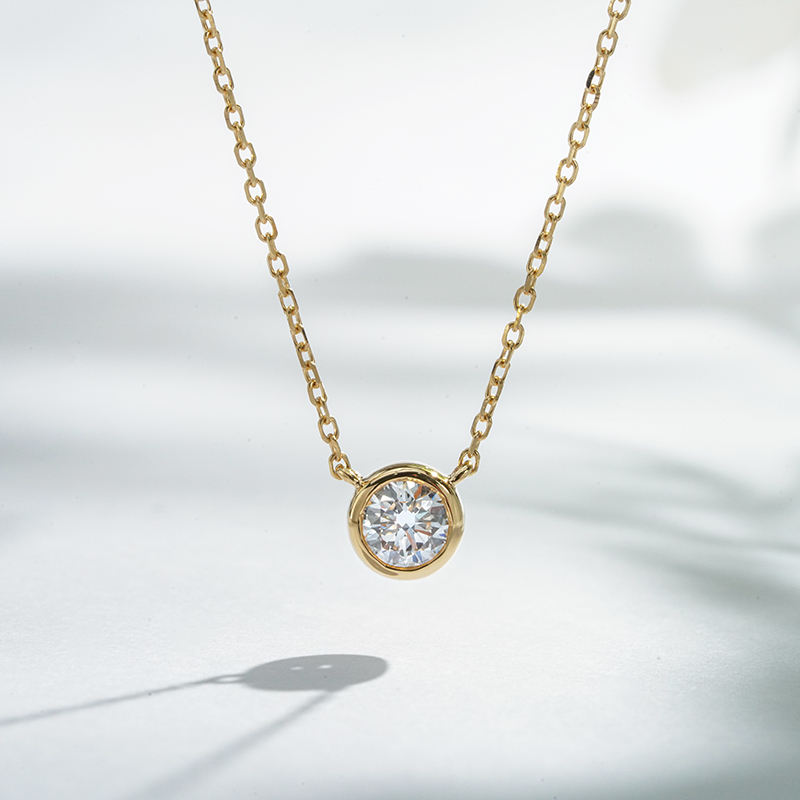 10K Solid Gold 4.5MM Lab Grown Diamond Necklace Bezel Setting