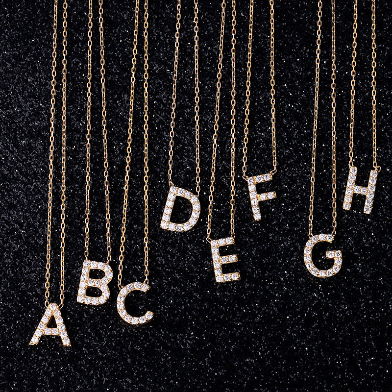 18k Solid Gold 26 Initial Letter Lab Grown Diamond Necklace