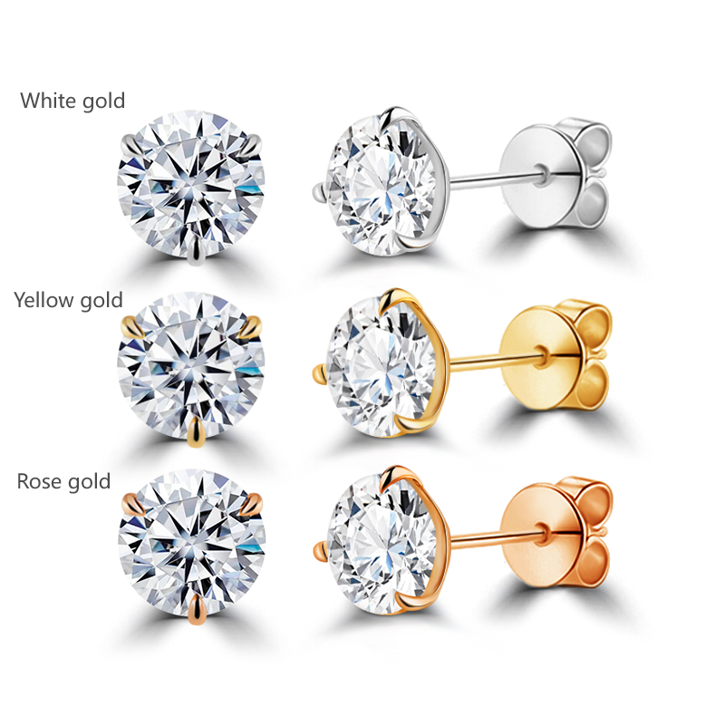 10K Solid Gold 4MM 5MM 6.5MM Lab Grown Diamond Studs