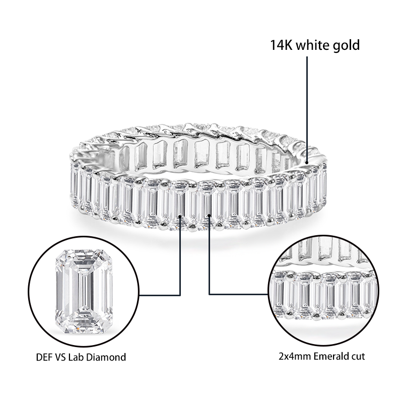 14K White Gold Emerald Cut Lab Grown Diamond Ring