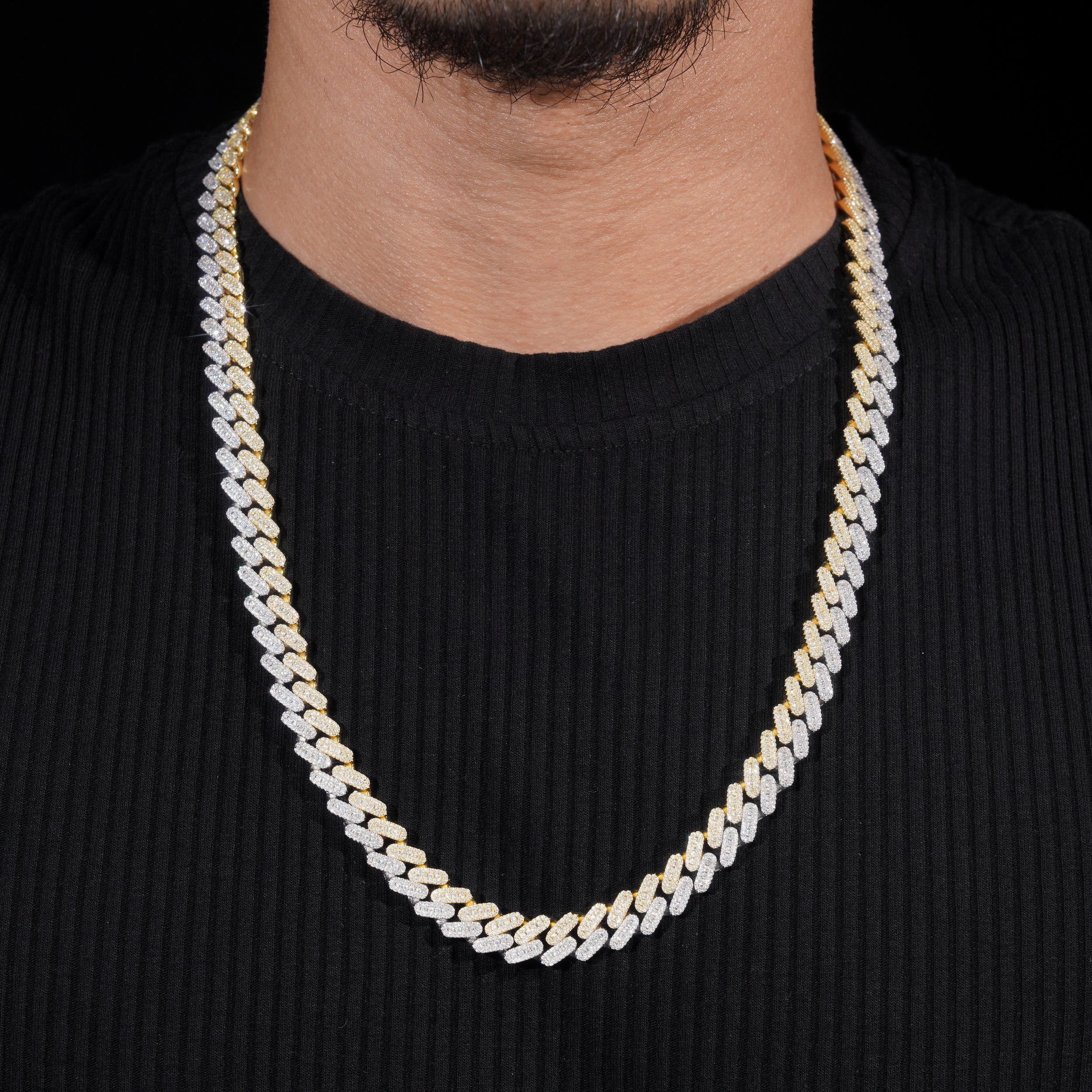 10MM Yellow Gold Two Tone Vvs Moissanite Diamond Miami Cuban Link Chain Iced Out For Men