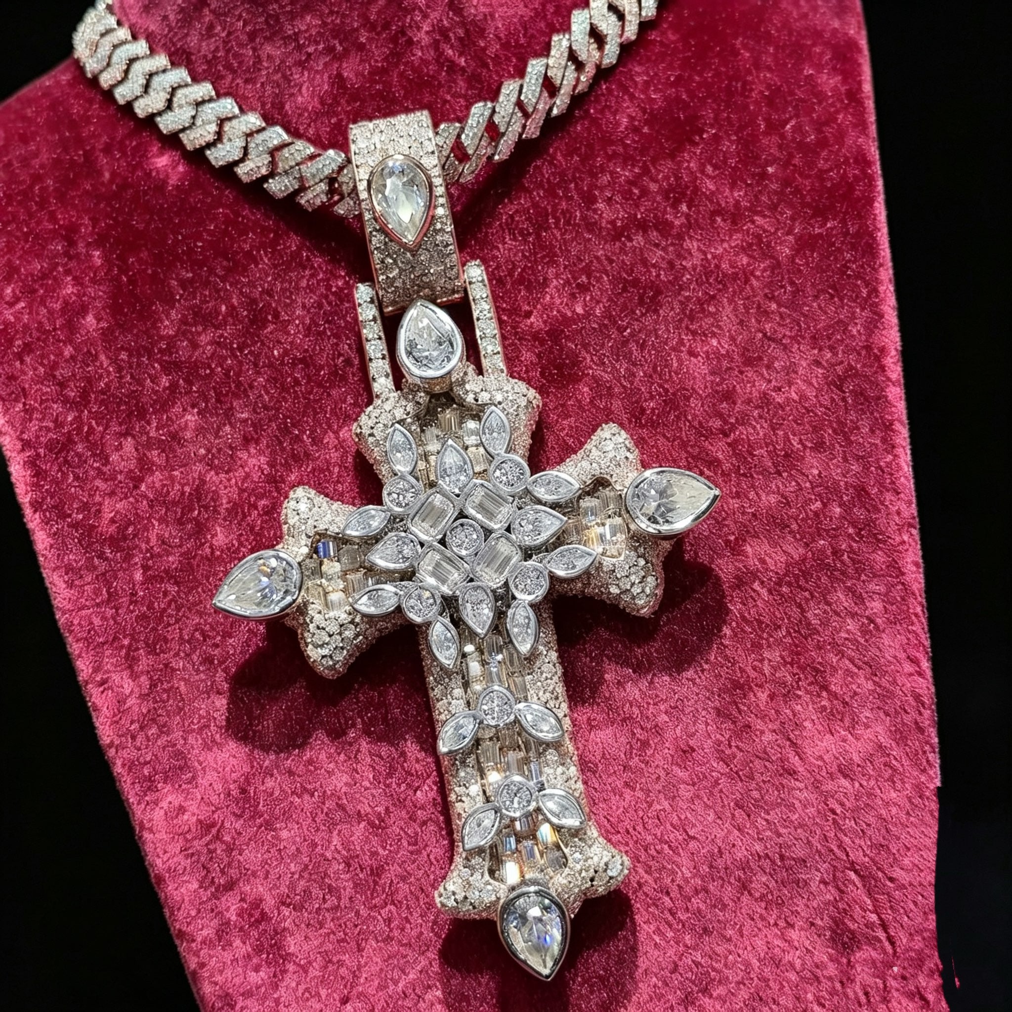 New Style Flower Design Cross Pendant Moissanite Charm 3.5Inch