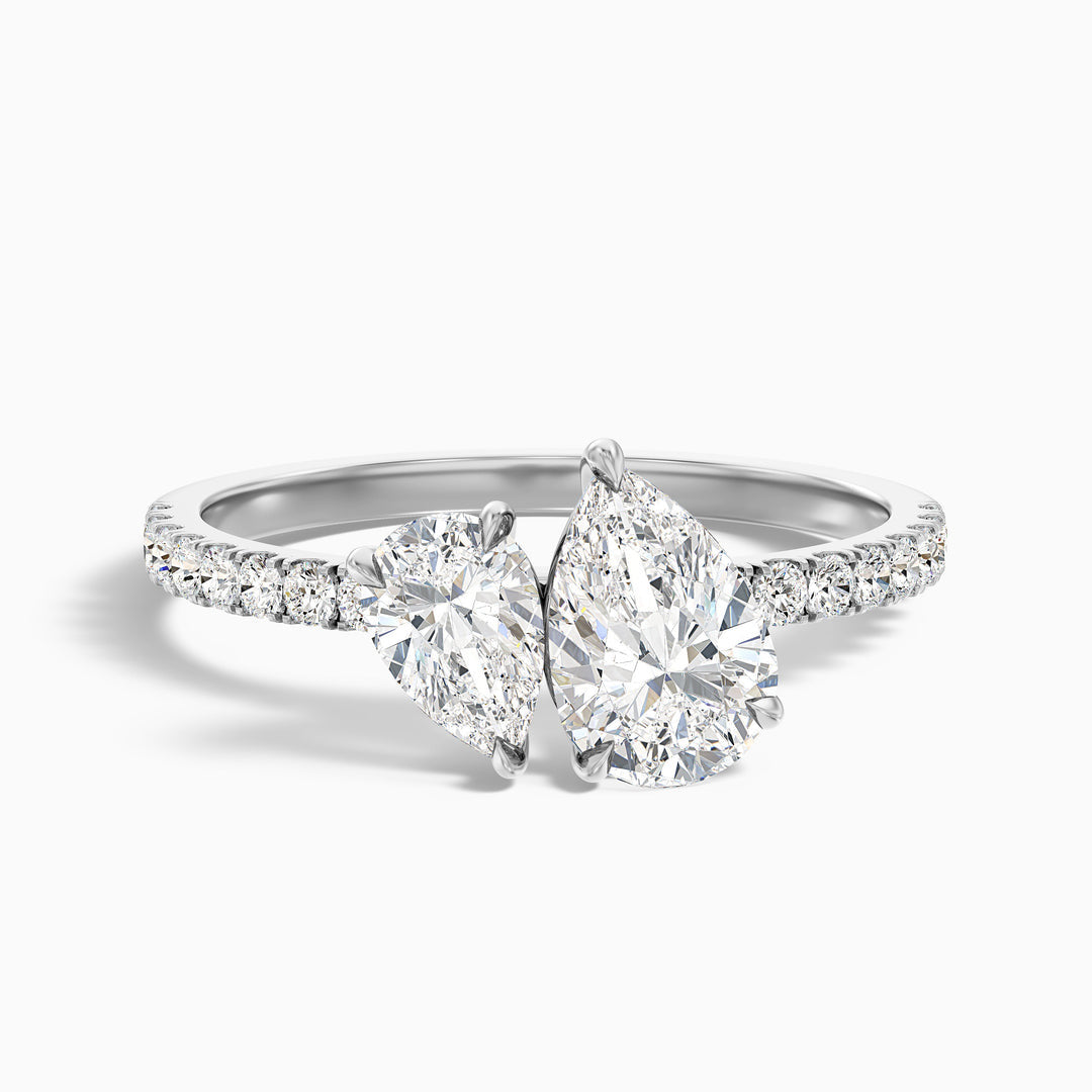 Toi Et Moi Pave Ring in 14k White Gold With Both Pear Two Stone Lab Grown Diamond 1ct
