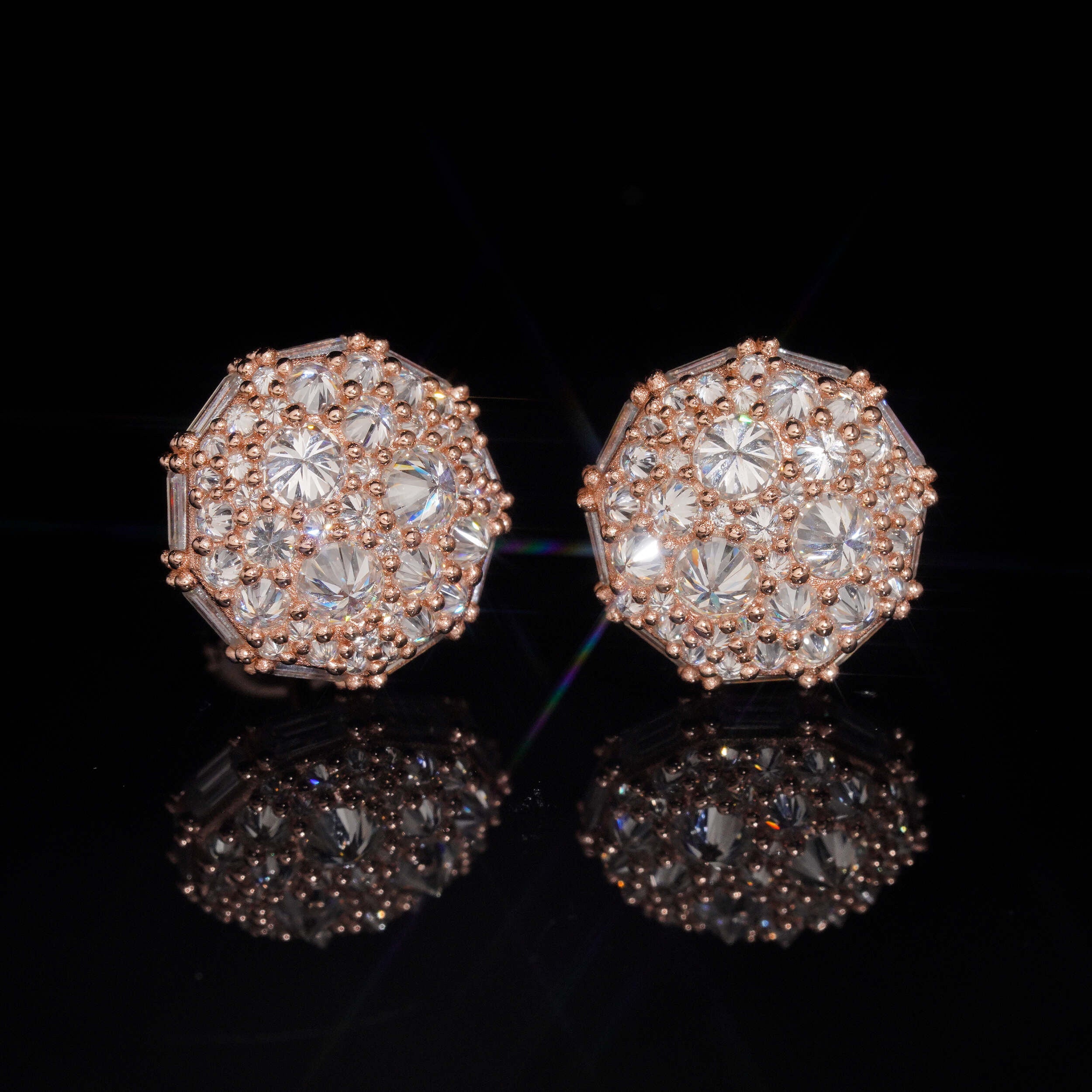 Mosaic Setting Inverted Moissanite Diamond Stud Earrings