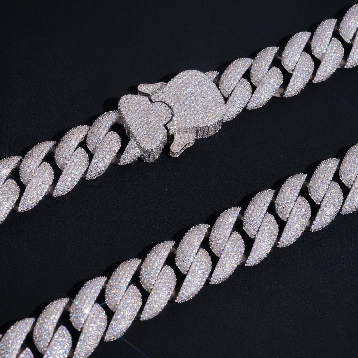 23MM Flower Setting Moissanite Miami Cuban Link Chain Necklace Solid Silver 925 With Dior Lock